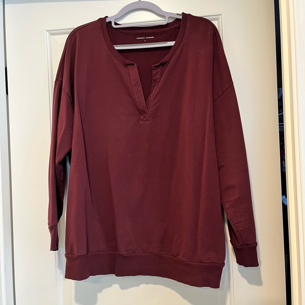 Universal Standard split neck terry sweatshirt in dark red - size 14